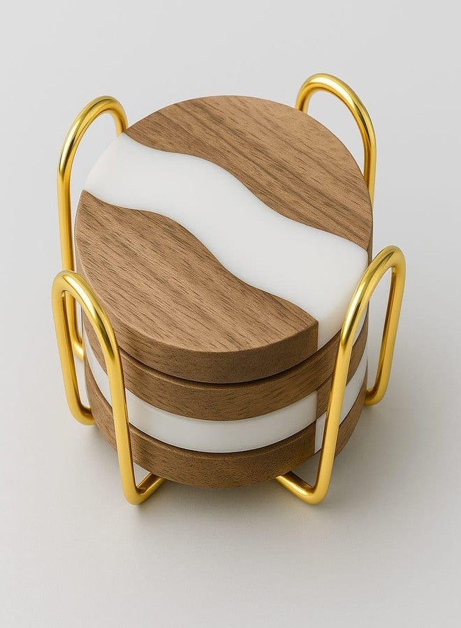 CentraLit مجموعة قواعد أكواب سنتراليت، 4 قطع، لطاولة الطعام - قواعد أكواب فاخرة من الخشب والراتنج مع حامل ذهبي - قواعد أنيقة لأكواب الشاي والقهوة والأكواب الزجاجية - مجموعة قواعد أكواب عصرية لتزيين المنزل والمطبخ - Image 1